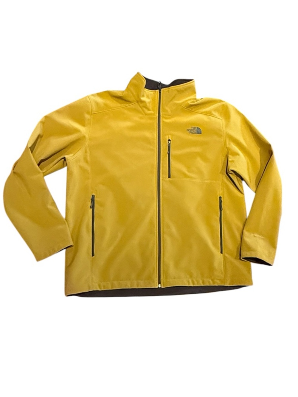 The North Face Windwall Mustard Yellow Jacket Brown Fleece Inside Mens XXL